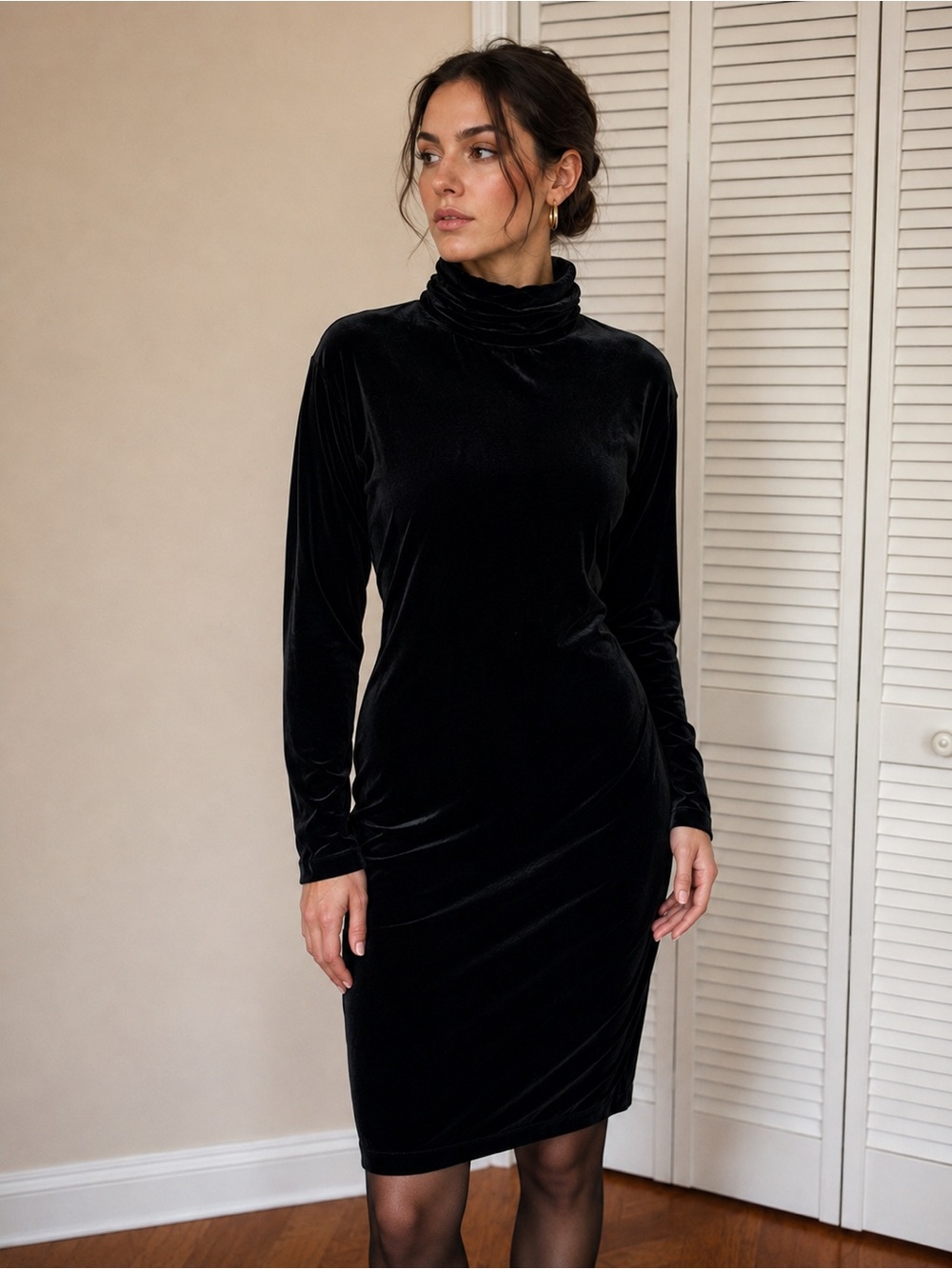 VTG 90s Liz Claiborne Crushed Black Velvet Dress Womens Whimsigoth Grunge Witchy